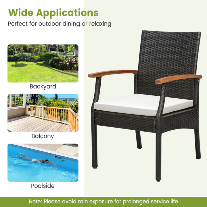 9 Pieces Outdoor Rattan Dining Table Set Patio Wicker Furniture Set with Umbrella Hole and Cushions