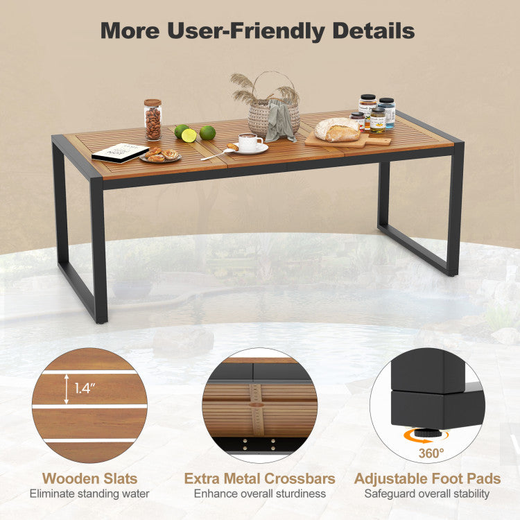 9 Pieces Outdoor Rattan Dining Table Set Patio Wicker Furniture Set with Umbrella Hole and Cushions