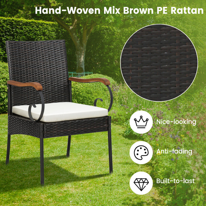 9 Pieces Outdoor Rattan Dining Table Set Patio Wicker Furniture Set with Umbrella Hole and Cushions