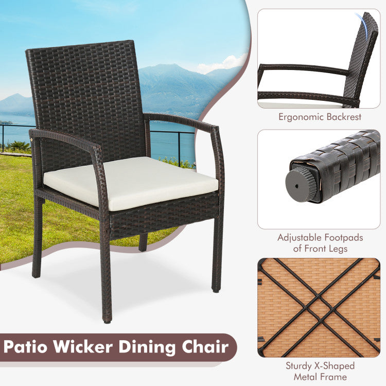 9 Pieces Outdoor Rattan Dining Table Set Patio Wicker Furniture Set with Umbrella Hole and Cushions