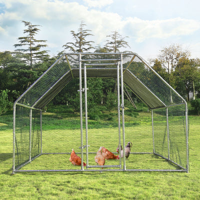 9.5 x 12.5 Feet Outdoor Walk-in Chicken Coop Large Metal Poultry Cage Hen House with Waterproof and Anti-UV Cover