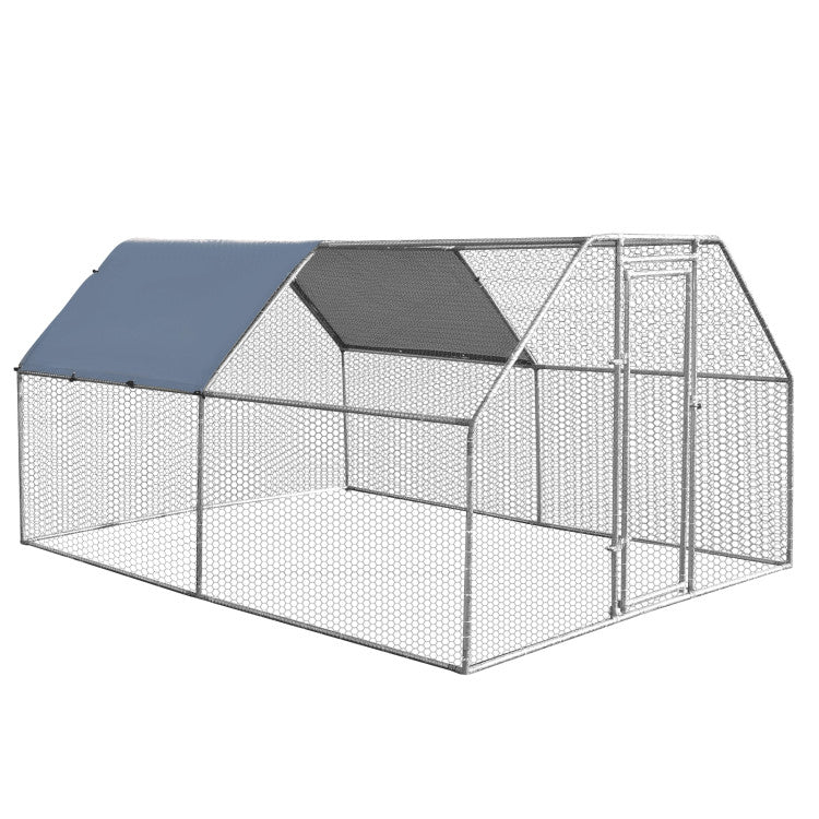 9.5 x 12.5 Feet Outdoor Walk-in Chicken Coop Large Metal Poultry Cage Hen House with Waterproof and Anti-UV Cover