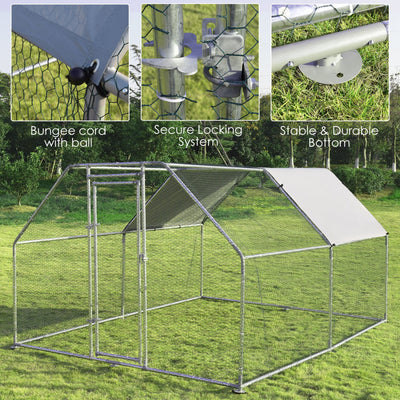 9.5 x 12.5 Feet Outdoor Walk-in Chicken Coop Large Metal Poultry Cage Hen House with Waterproof and Anti-UV Cover
