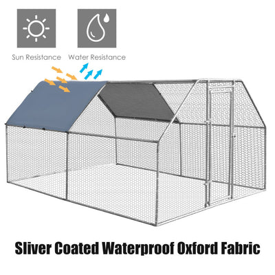 9.5 x 12.5 Feet Outdoor Walk-in Chicken Coop Large Metal Poultry Cage Hen House with Waterproof and Anti-UV Cover