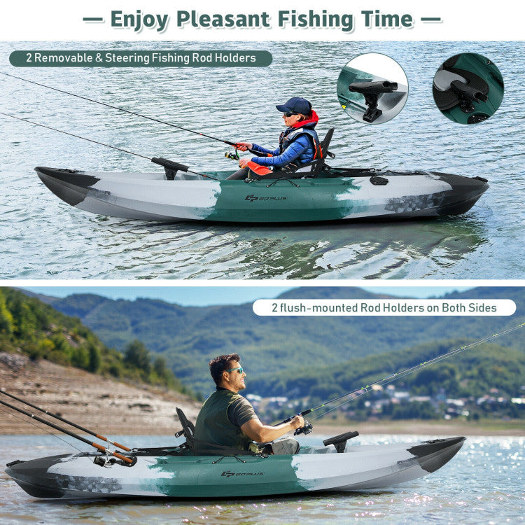 9.7FT 1-Person Sit-on-Top Fishing Kayak Boat Portable Touring Kayak Raft with Fishing Rod Holders and Aluminum Paddle for Sea River Lake