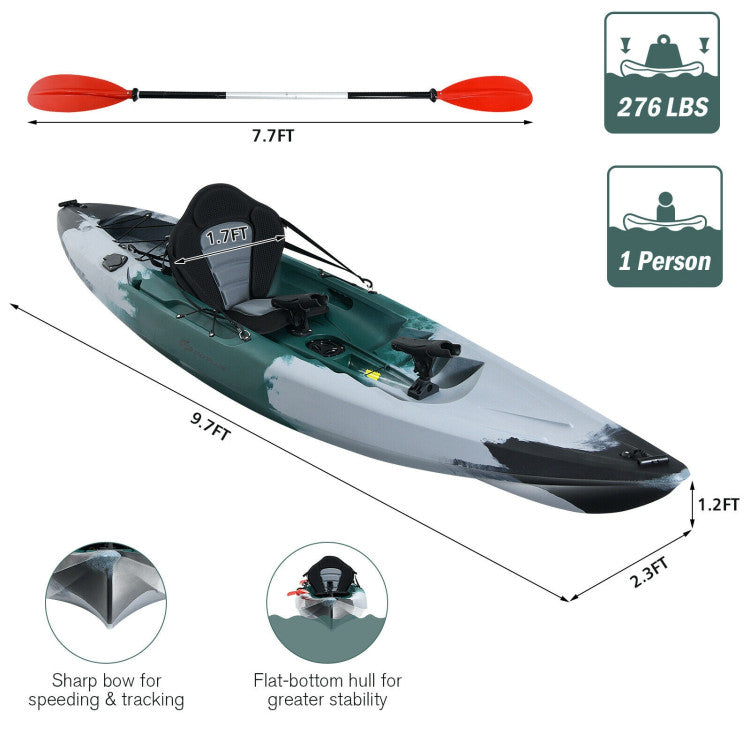 9.7FT 1-Person Sit-on-Top Fishing Kayak Boat Portable Touring Kayak Raft with Fishing Rod Holders and Aluminum Paddle for Sea River Lake