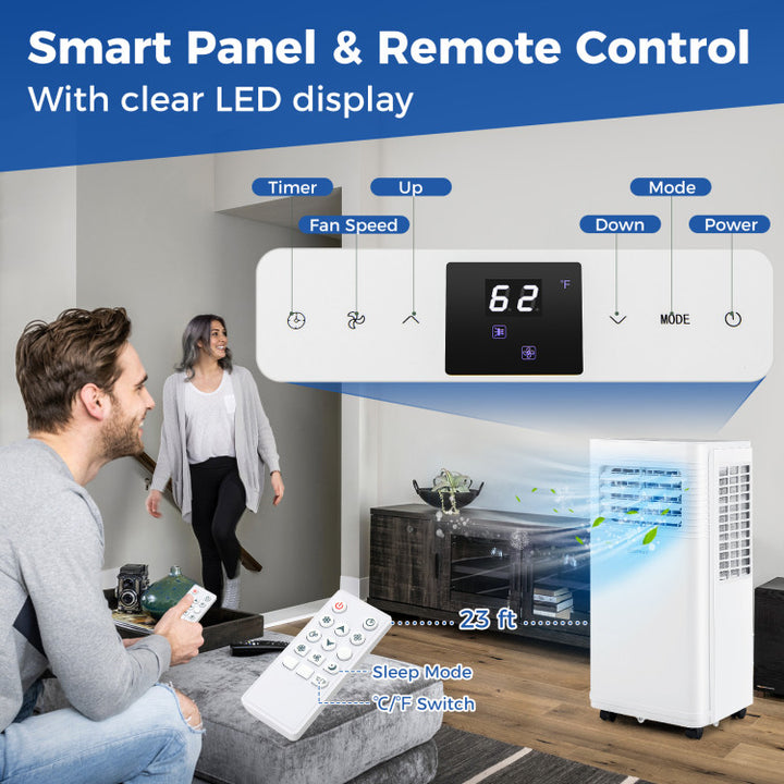 8000/9000 BTU Portable Air Conditioner 3 in 1 AC Unit with 24H Timer and 4 Universal Wheels