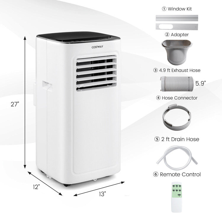 9000BTU Portable Air Conditioner 3-in-1 AC Cooling Unit Dehumidifier with Dual Control and 24H Timer