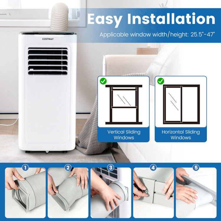 9000BTU Portable Air Conditioner 3-in-1 AC Cooling Unit Dehumidifier with Dual Control and 24H Timer