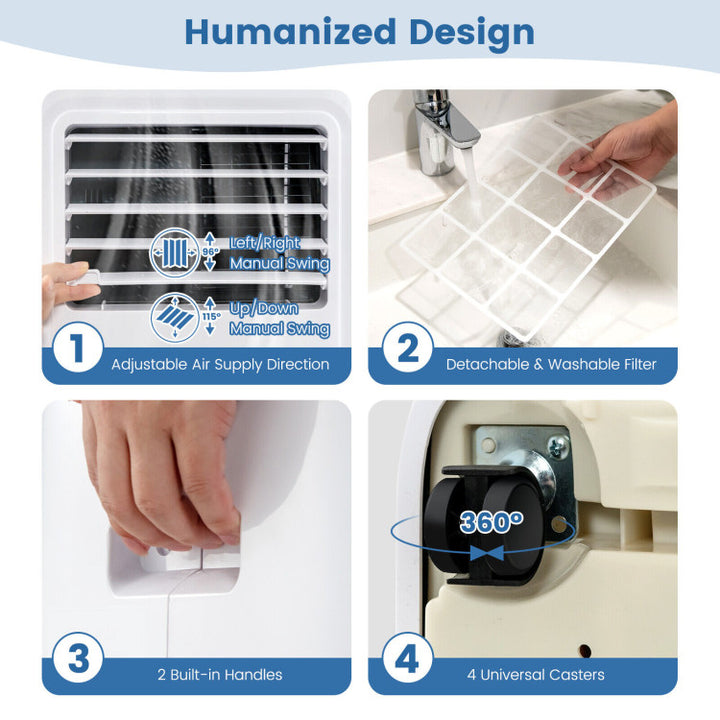 9000BTU Portable Air Conditioner 3-in-1 AC Cooling Unit Dehumidifier with Dual Control and 24H Timer