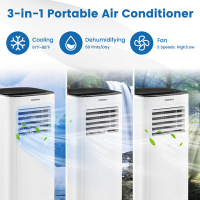 9000BTU Portable Air Conditioner 3-in-1 AC Cooling Unit Dehumidifier with Dual Control and 24H Timer