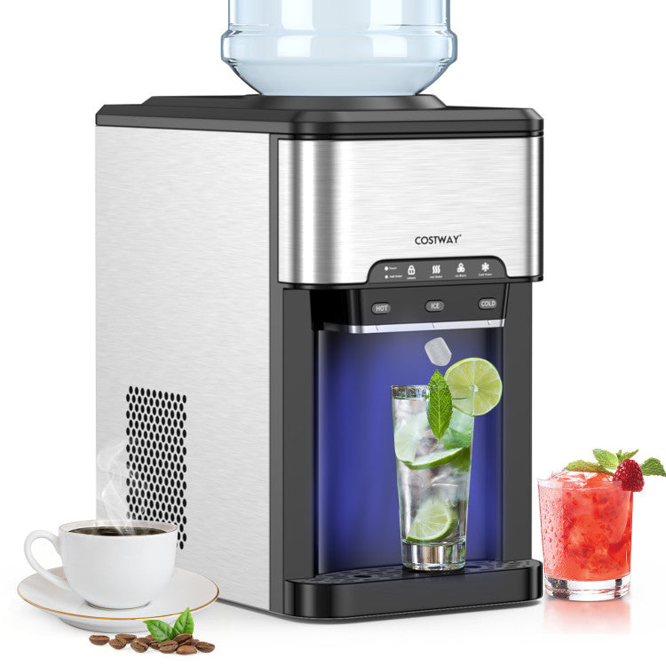 3-in-1 Ice Maker with Built-in Water Cooler Dispenser and 3 Temperature Settings