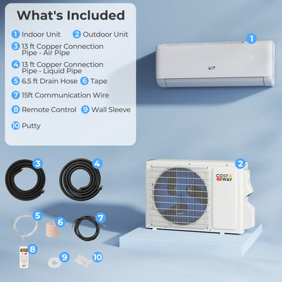 9100 BTU Mini-Split Air Conditioner and Heater 20.5 SEER2 115V WiFi Enabled AC Unit with Remote Control and Defrost Function