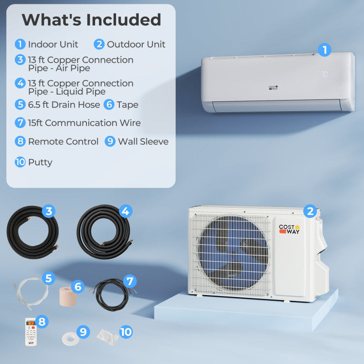 9100 BTU Mini-Split Air Conditioner and Heater 20.5 SEER2 115V WiFi Enabled AC Unit with Remote Control and Defrost Function