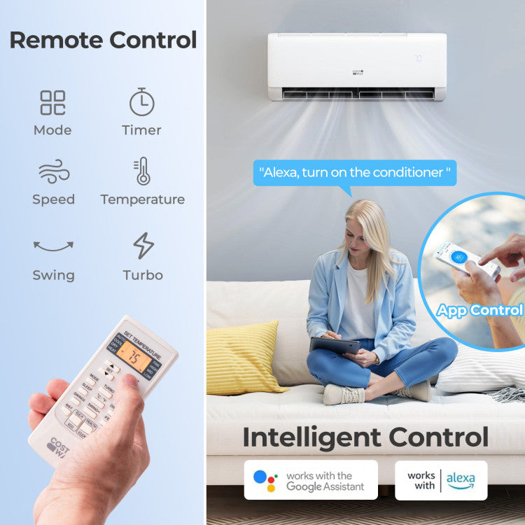9100 BTU Mini-Split Air Conditioner and Heater 20.5 SEER2 115V WiFi Enabled AC Unit with Remote Control and Defrost Function