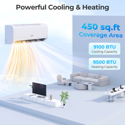 9100 BTU Mini-Split Air Conditioner and Heater 20.5 SEER2 115V WiFi Enabled AC Unit with Remote Control and Defrost Function