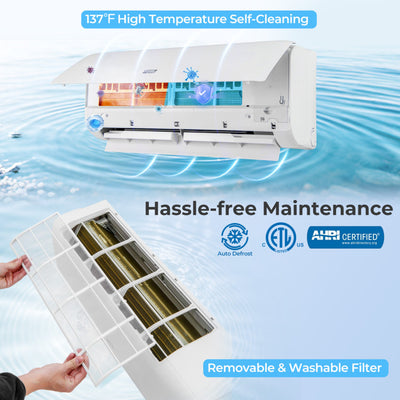 9100 BTU Mini-Split Air Conditioner and Heater 20.5 SEER2 115V WiFi Enabled AC Unit with Remote Control and Defrost Function