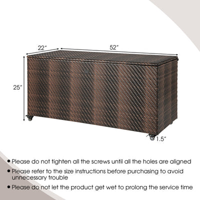 96 Gallon Outdoor Rattan Storage Box PE Wicker Deck Container with 4 Wheels and Waterproof Liner