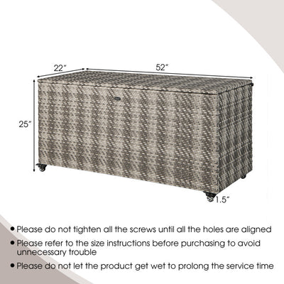 96 Gallon Outdoor Rattan Storage Box PE Wicker Deck Container with 4 Wheels and Waterproof Liner