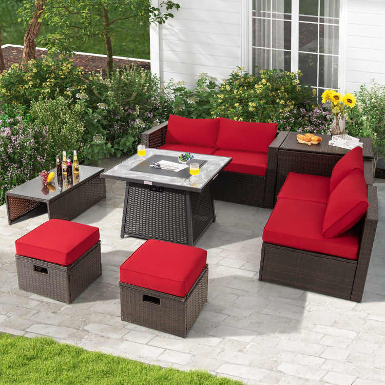 9 Pieces Outdoor Rattan Furniture Set Patio PE Wicker Sectional Conver ...