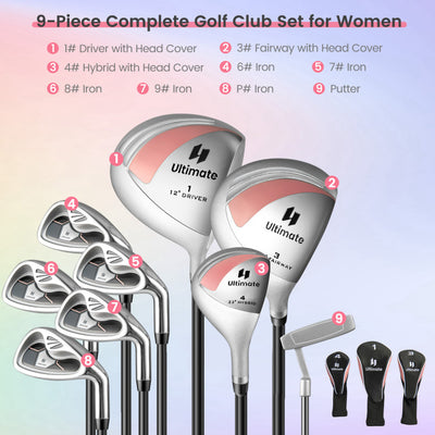 9 Pieces Women's Complete Golf Club Set with 460cc Alloy Driver and 3 Head Covers
