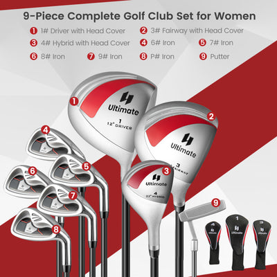 9 Pieces Women's Complete Golf Club Set with 460cc Alloy Driver and 3 Head Covers