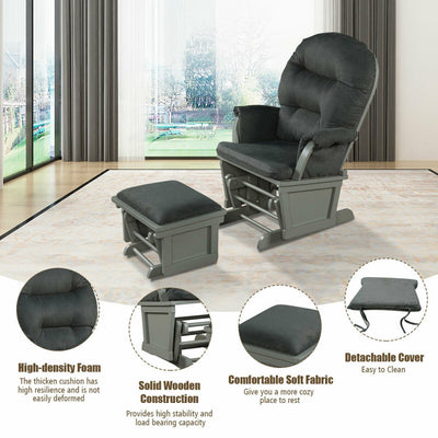 Wood Baby Glider and Ottoman Cushion Set with Padded Armrests for Nursing