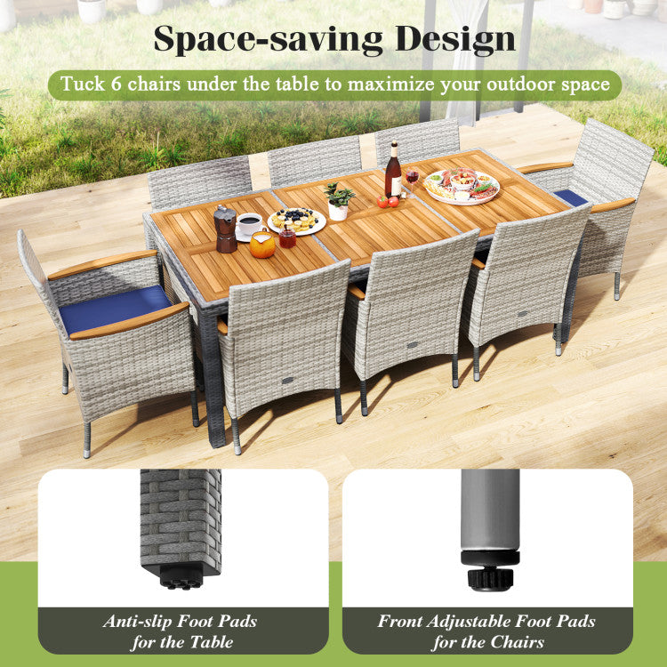 9 Pieces Patio PE Wicker Dining Set for Deck, Garden and Yard