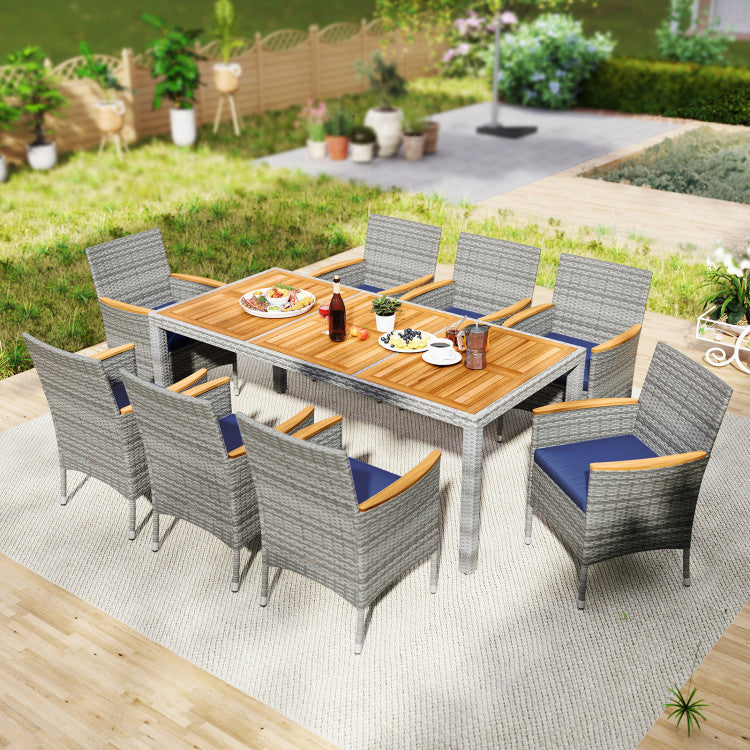 9 Pieces Patio PE Wicker Dining Set for Deck, Garden and Yard