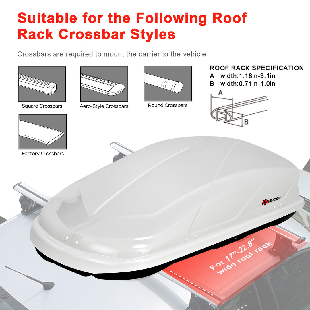 14 Cubic Feet Cargo Box Waterproof Rooftop Cargo Carrier Dual-sided Opening