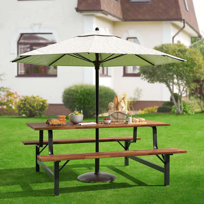 6-Person Outdoor Picnic Table and Bench Set Patio Dining Table Set with Built-in Umbrella Hole