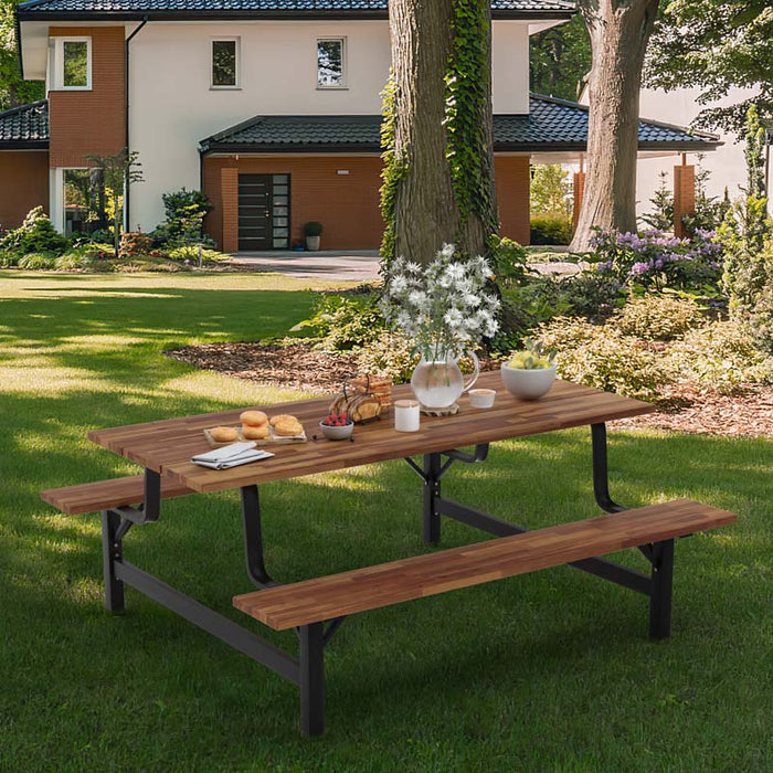 6-Person Outdoor Picnic Table and Bench Set Patio Dining Table Set with Built-in Umbrella Hole