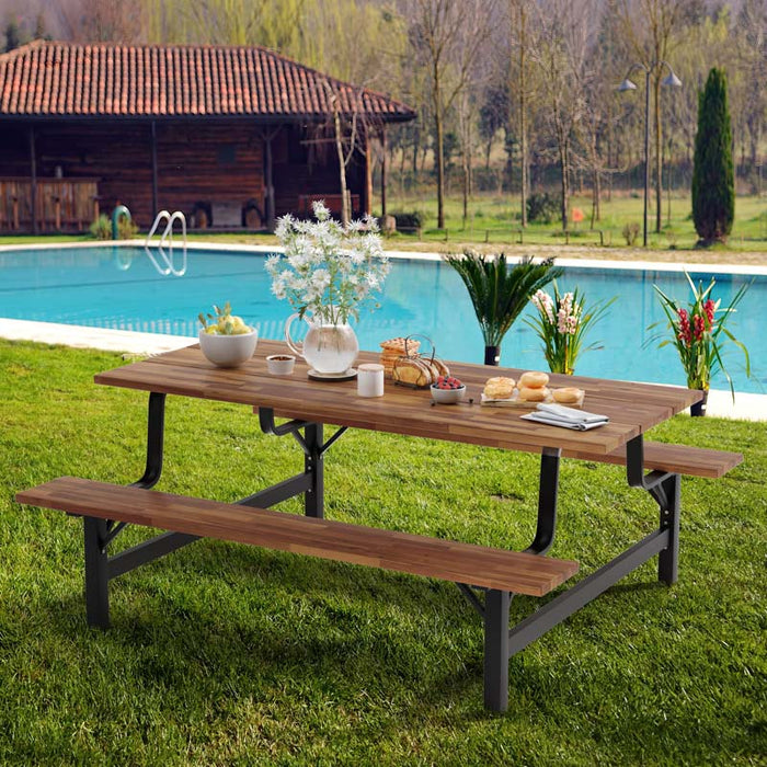 6-Person Outdoor Picnic Table and Bench Set Patio Dining Table Set with Built-in Umbrella Hole