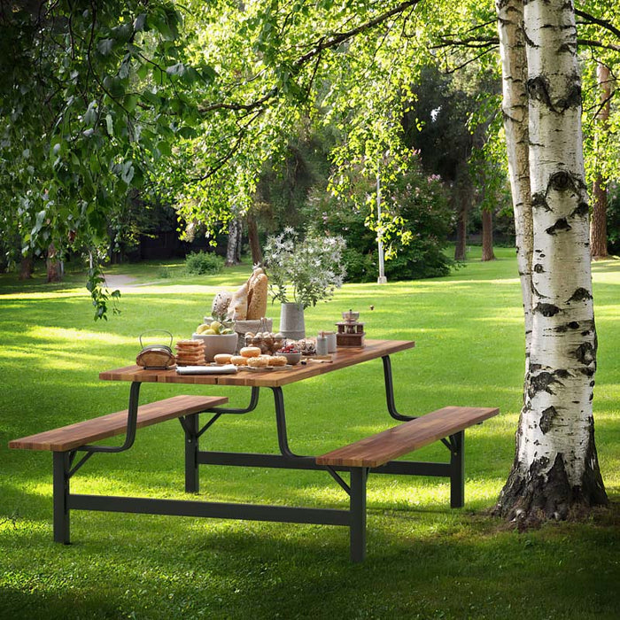 6-Person Outdoor Picnic Table and Bench Set Patio Dining Table Set with Built-in Umbrella Hole