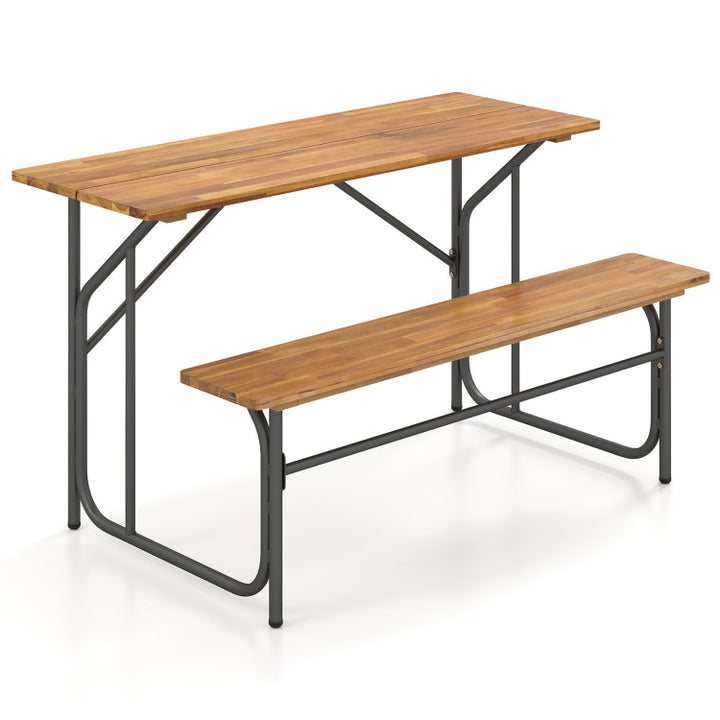 Acacia Wood Patio Table Bench for 2 People One-Side Picnic Table