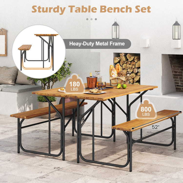 Acacia Wood Patio Table Bench for 2 People One-Side Picnic Table
