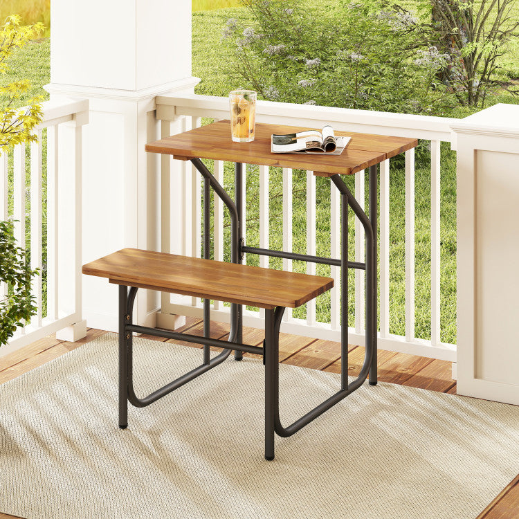Acacia Wood Patio Table Bench Set One-Side Picnic Table and Seat