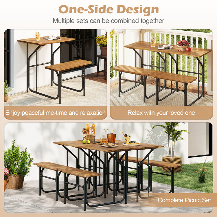 Acacia Wood Patio Table Bench Set One-Side Picnic Table and Seat