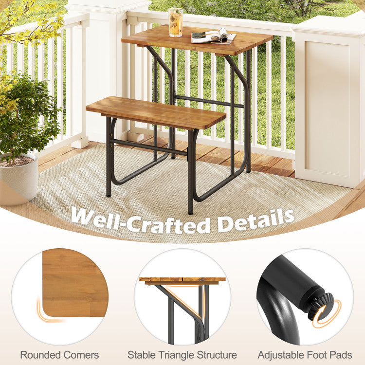 Acacia Wood Patio Table Bench Set One-Side Picnic Table and Seat