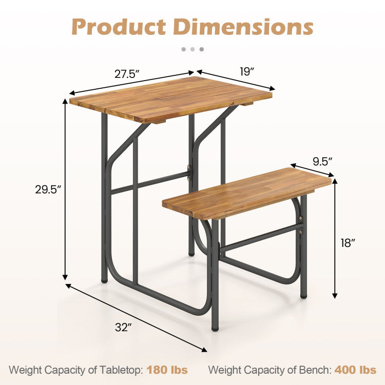 Acacia Wood Patio Table Bench Set One-Side Picnic Table and Seat