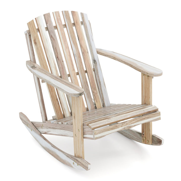 Adirondack Rocking Chair with Slatted Seat and High Fanned Back