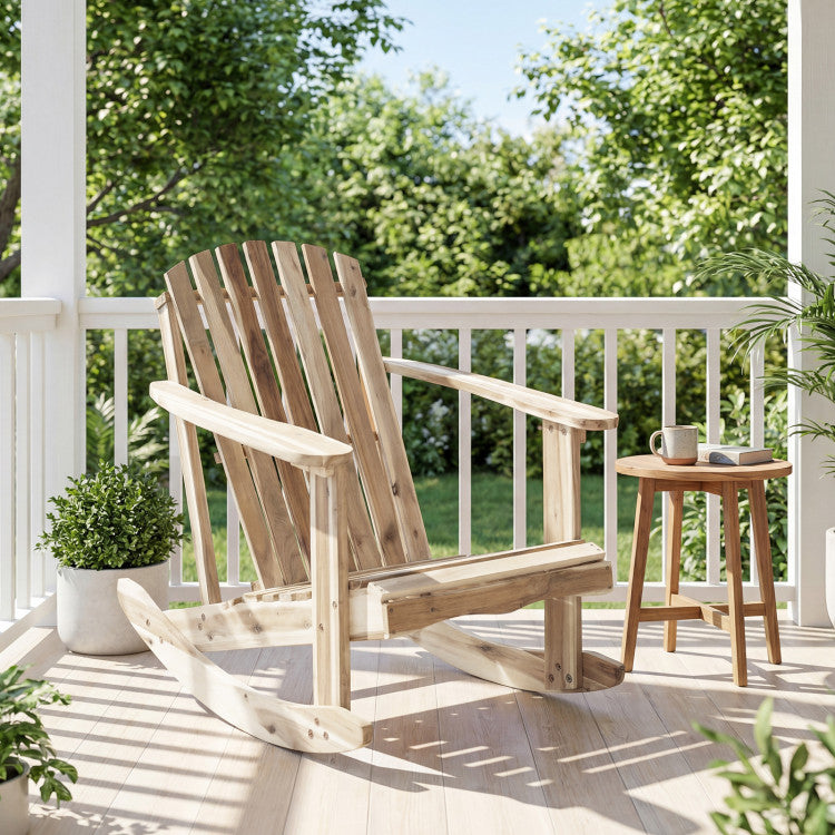 Adirondack Rocking Chair with Slatted Seat and High Fanned Back