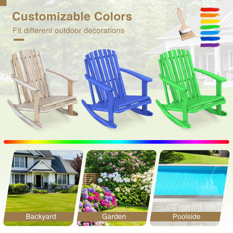 Adirondack Rocking Chair with Slatted Seat and High Fanned Back