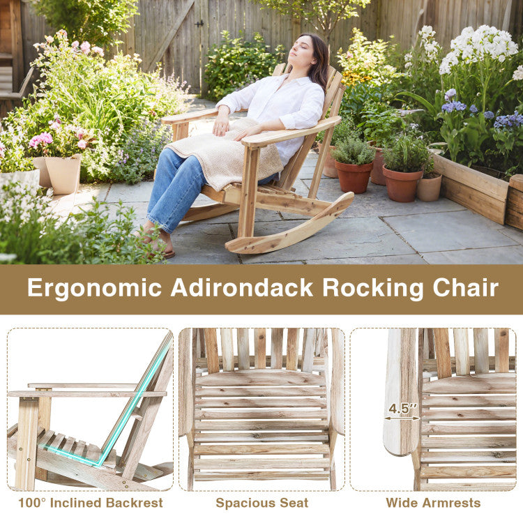 Adirondack Rocking Chair with Slatted Seat and High Fanned Back