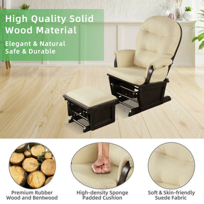 Baby Glider and Ottoman Set Wood Baby Rocker Nursery Chair with Padded Armrests and Detachable Cushion for Napping Reading Nursing