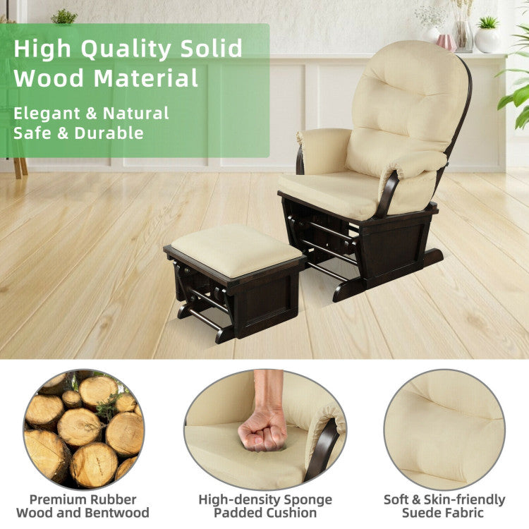 Baby Glider and Ottoman Set Wood Baby Rocker Nursery Chair with Padded Armrests and Detachable Cushion for Napping Reading Nursing
