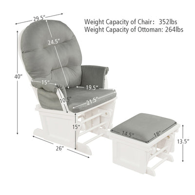Baby Glider and Ottoman Set Wood Baby Rocker Nursery Chair with Padded Armrests and Detachable Cushion for Napping Reading Nursing