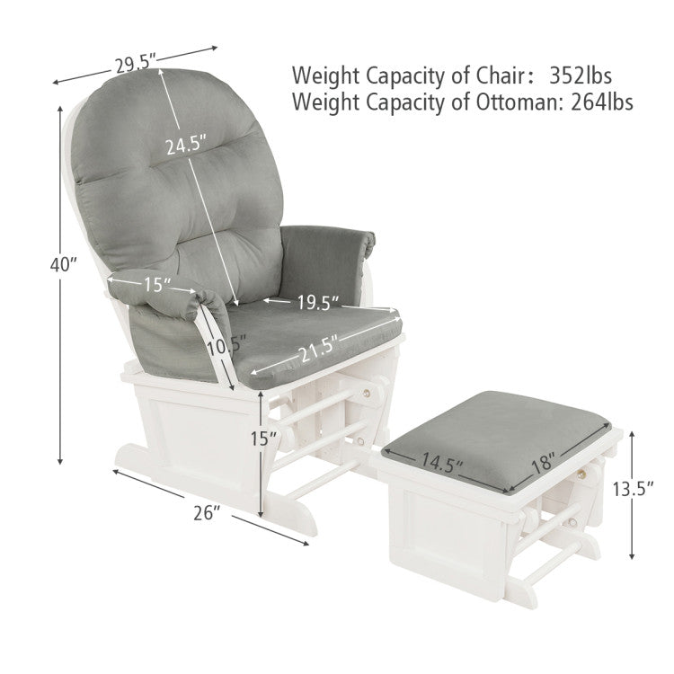 Baby Glider and Ottoman Set Wood Baby Rocker Nursery Chair with Padded Armrests and Detachable Cushion for Napping Reading Nursing