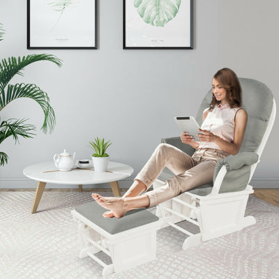 Baby Glider and Ottoman Set Wood Baby Rocker Nursery Chair with Padded Armrests and Detachable Cushion for Napping Reading Nursing