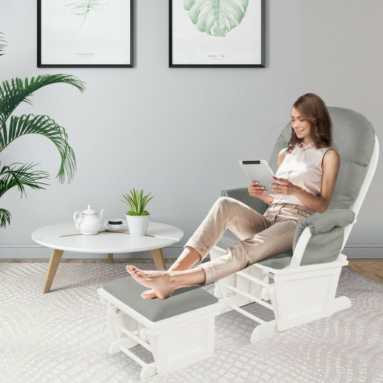 Baby Glider and Ottoman Set Wood Baby Rocker Nursery Chair with Padded Armrests and Detachable Cushion for Napping Reading Nursing